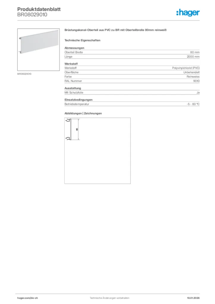 Bild Hager Produktdatenblatt BR08029010 | Hager Schweiz