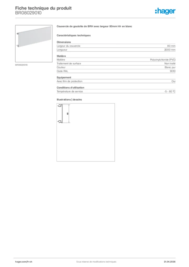 Image Hager Fiche technique du produit BR08029010 | Hager Suisse