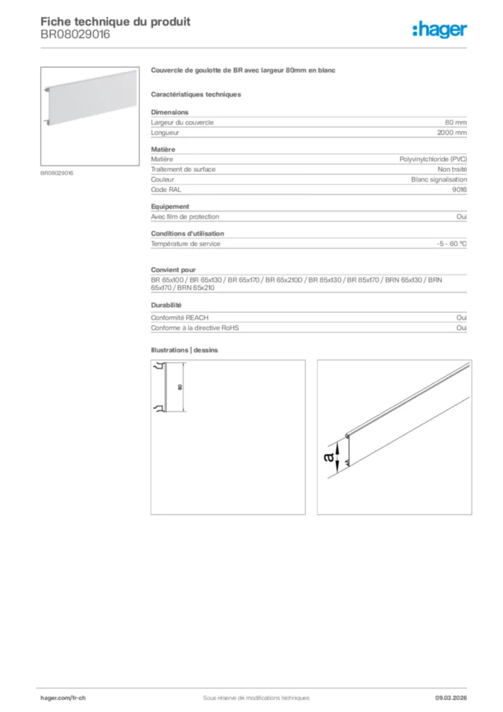 Image Hager Fiche technique du produit BR08029016 | Hager Suisse