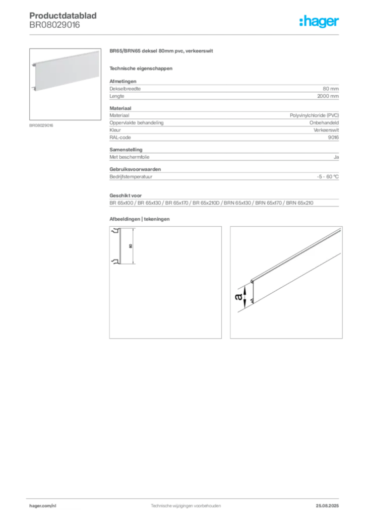 Afbeelding Hager Productdatablad BR08029016 | Hager Nederland