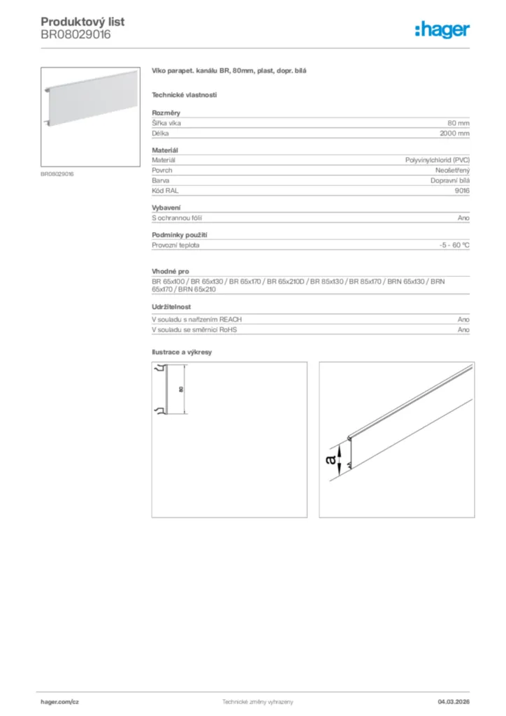 Obrázek Hager Product data sheet BR08029016 | Hager