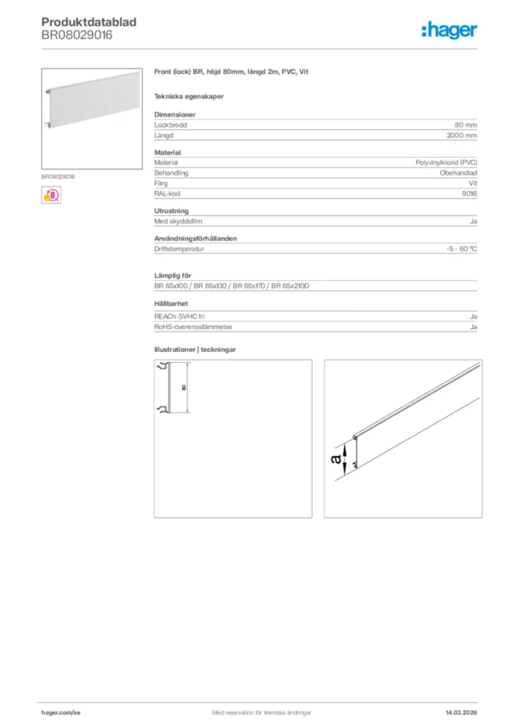 Bild Hager Produktdatablad BR08029016 | Hager Sverige