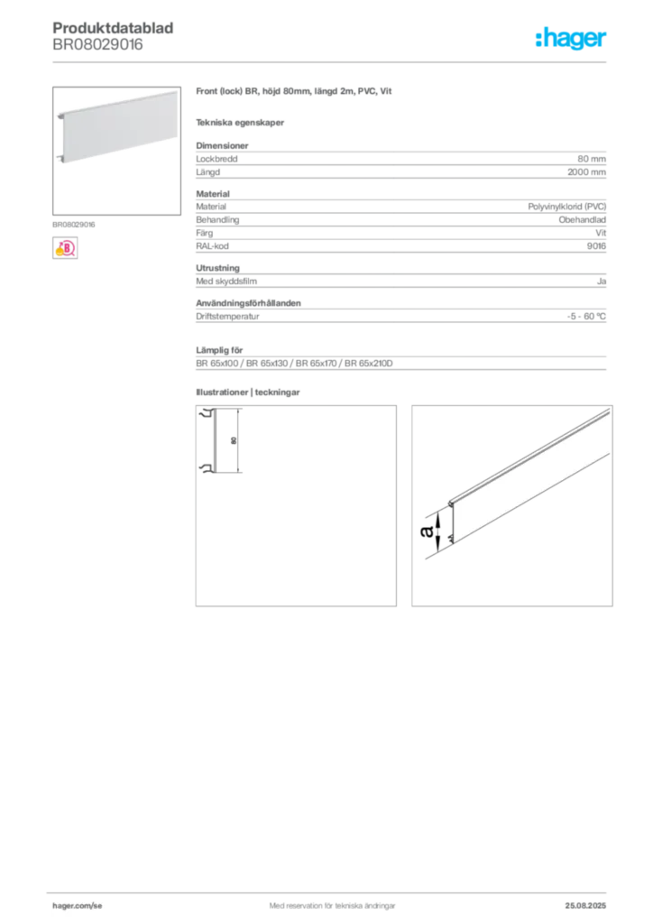 Bild Hager Produktdatablad BR08029016 | Hager Sverige