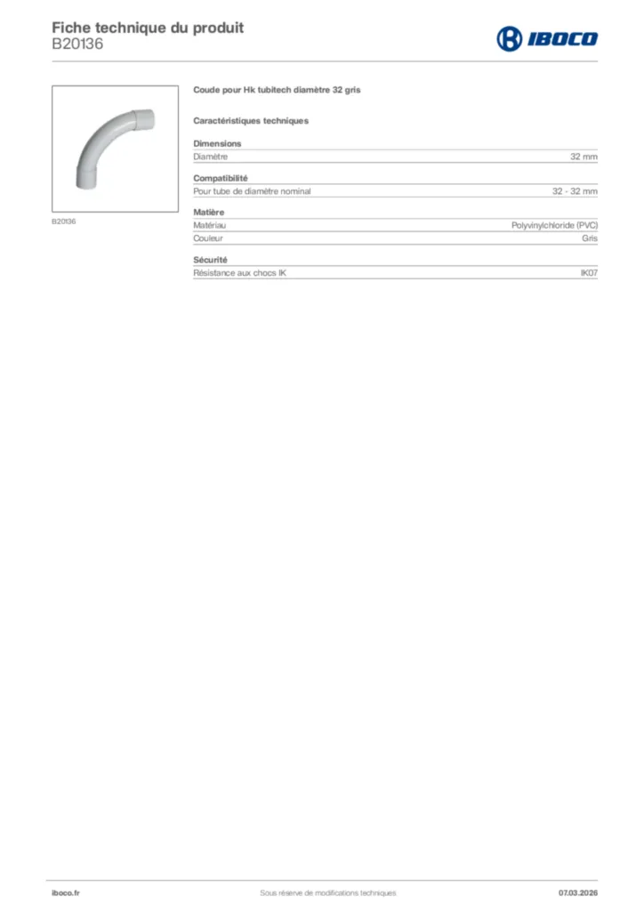 Image Iboco Fiche technique du produit B20136 | Hager France