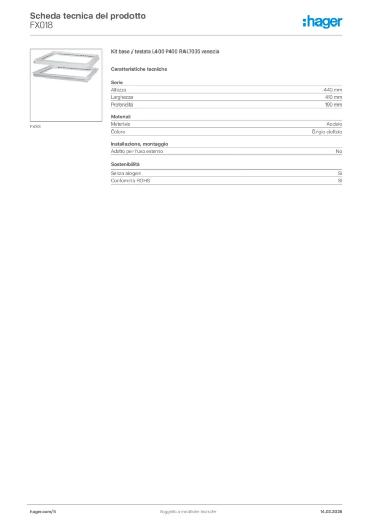 Immagine Hager Scheda tecnica del prodotto FX018 | Hager Italia