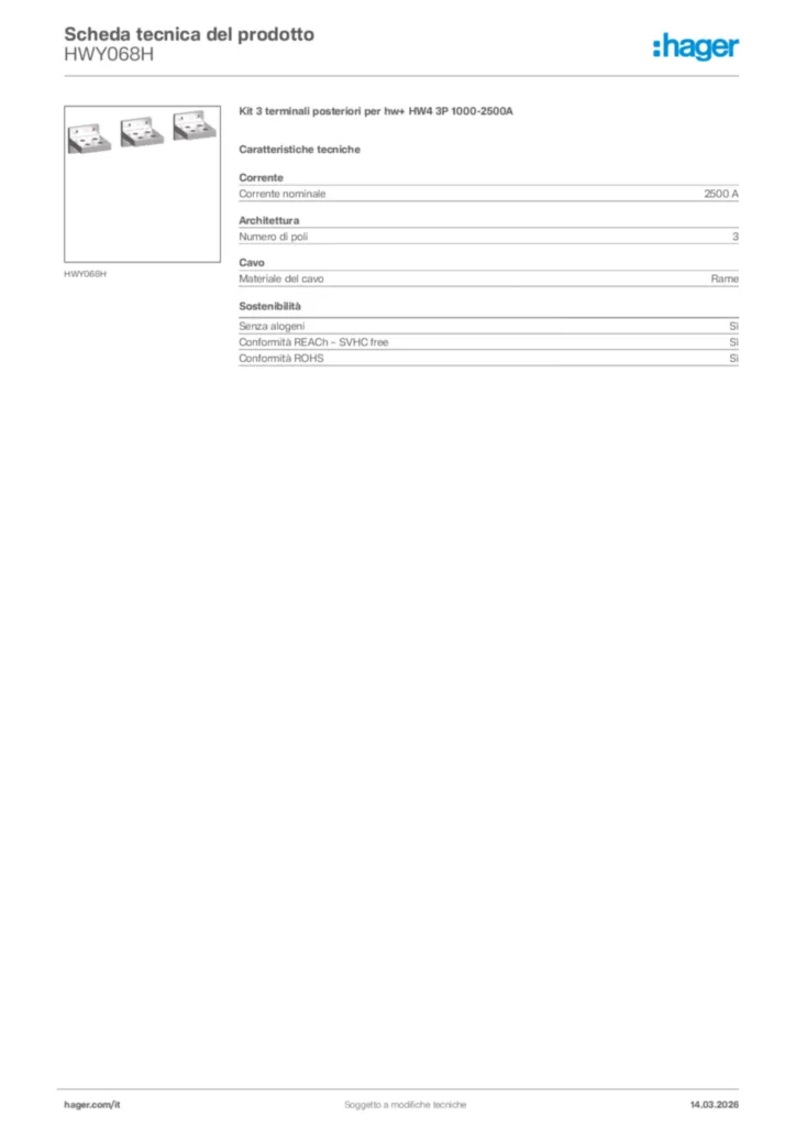 Immagine Hager Scheda tecnica del prodotto HWY068H | Hager Italia