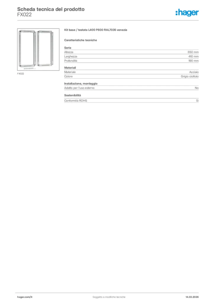 Immagine Hager Scheda tecnica del prodotto FX022 | Hager Italia