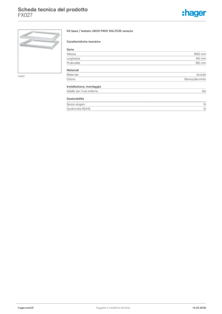 Immagine Hager Scheda tecnica del prodotto FX027 | Hager Italia