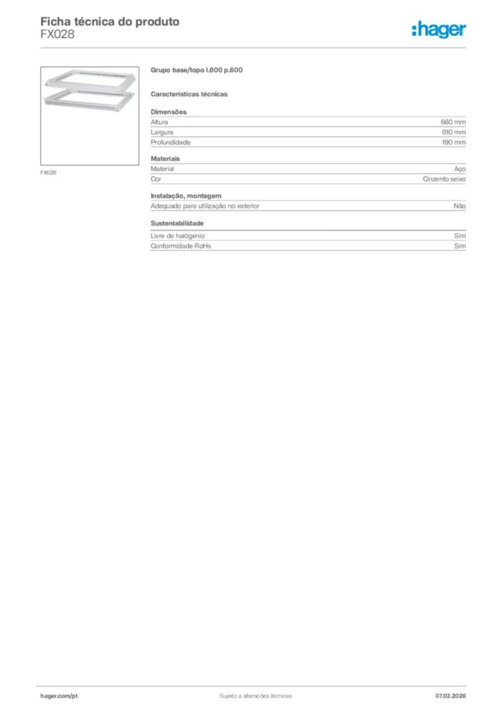 Imagem Hager Ficha técnica do produto FX028 | Hager Portugal