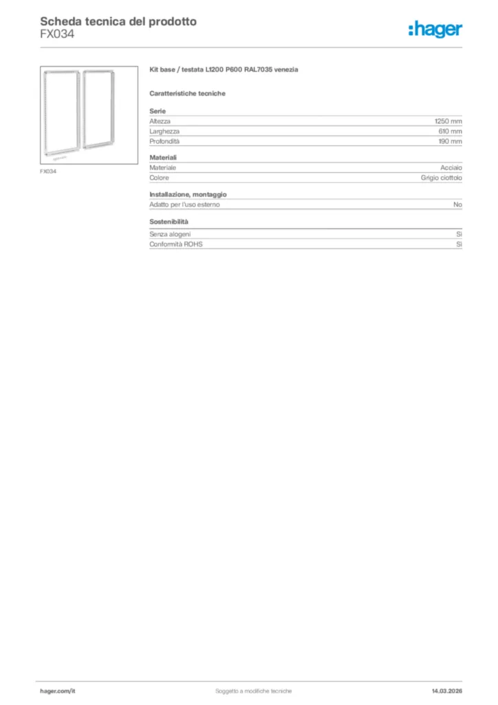 Immagine Hager Scheda tecnica del prodotto FX034 | Hager Italia