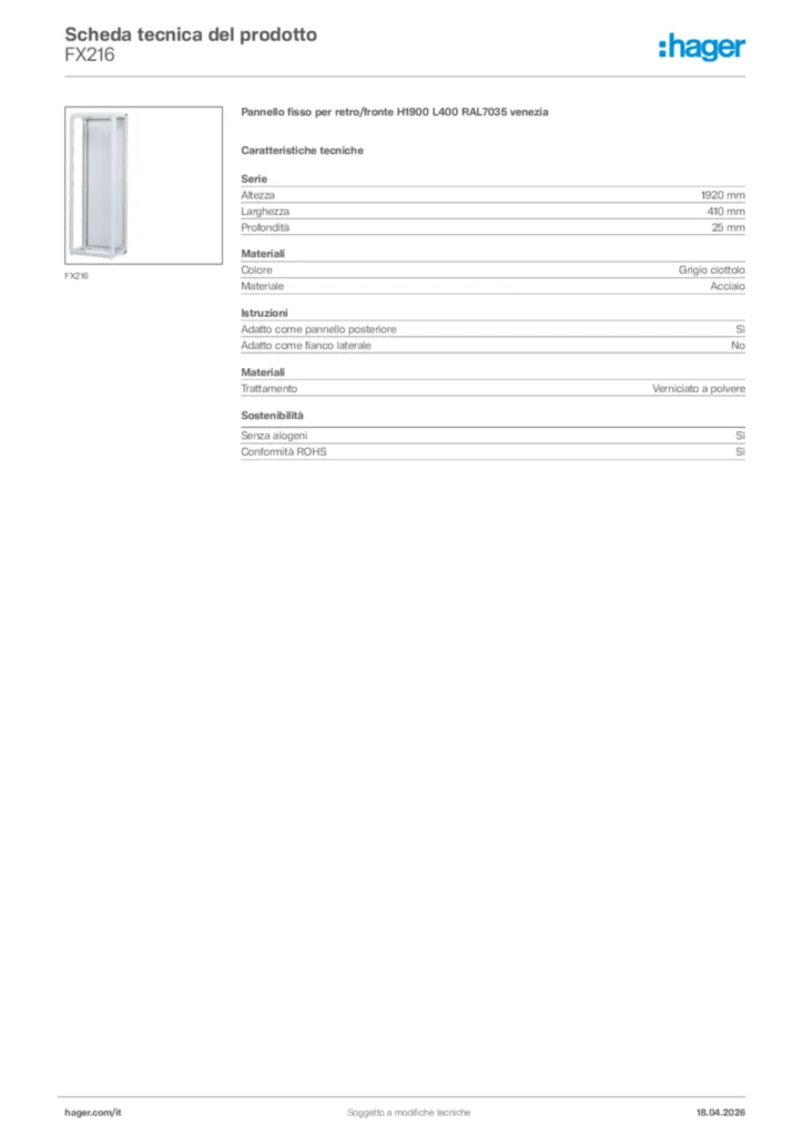 Immagine Hager Scheda tecnica del prodotto FX216 | Hager Italia