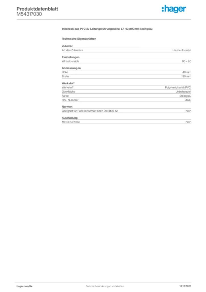 Bild Hager Produktdatenblatt M54317030 | Hager Deutschland