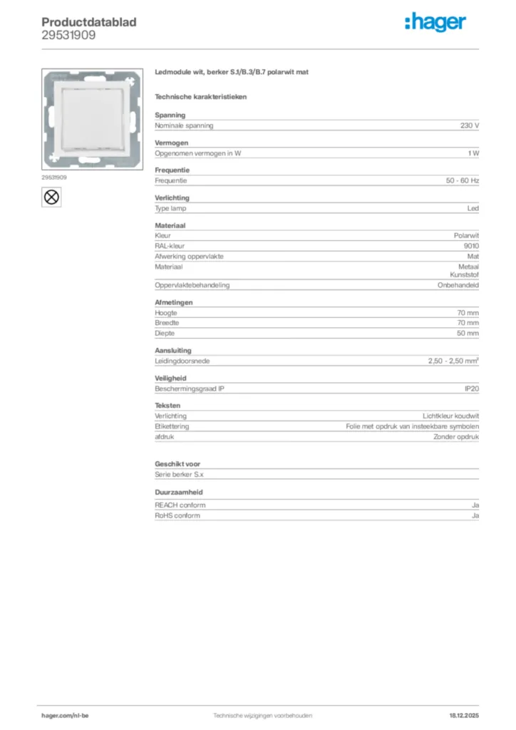 Afbeelding Hager Productdatablad 29531909 | Hager Belgium