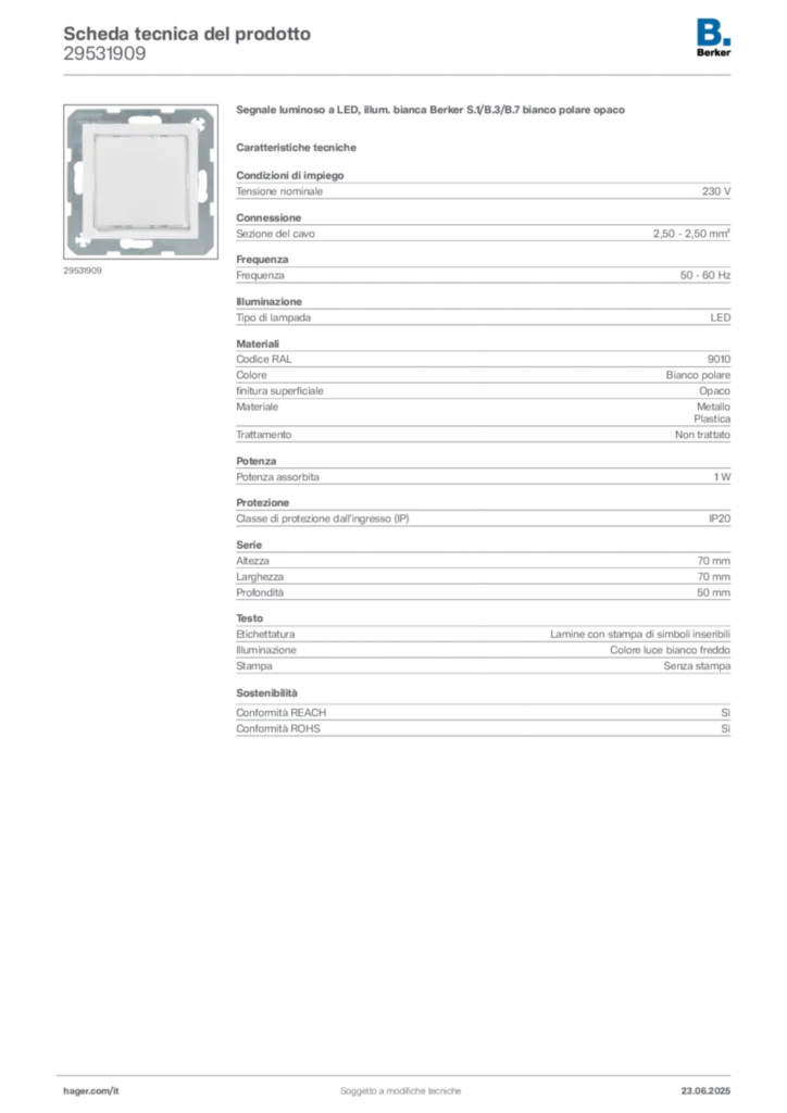 Immagine Berker Scheda tecnica del prodotto 29531909 | Hager Italia