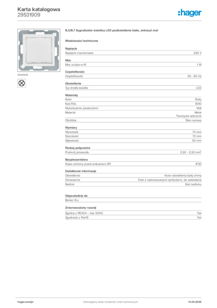 Zdjęcie Hager Karta katalogowa 29531909 | Hager Polska