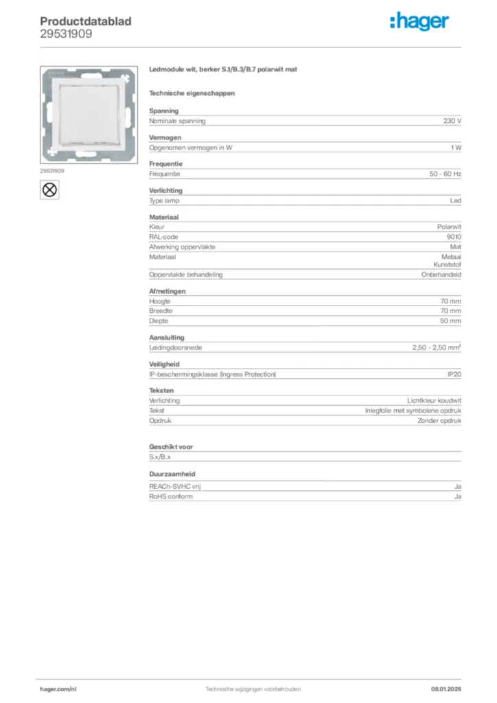 Afbeelding Hager Productdatablad 29531909 | Hager Nederland