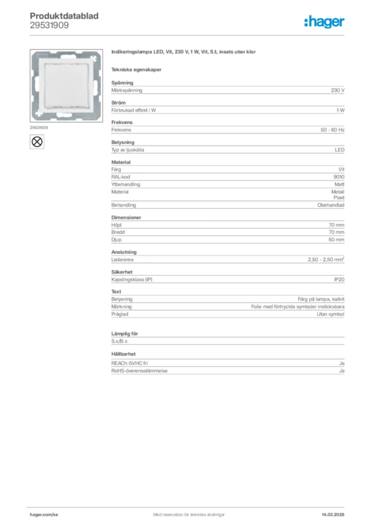 Bild Hager Produktdatablad 29531909 | Hager Sverige