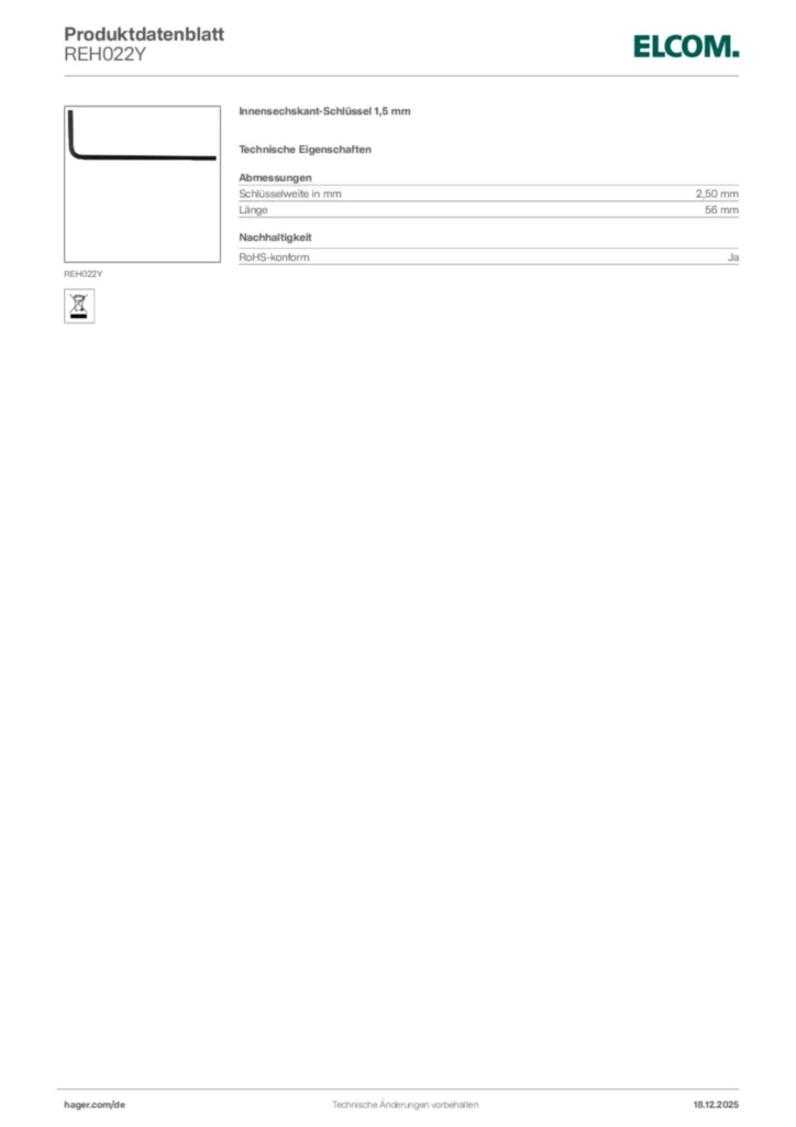 Bild Elcom Produktdatenblatt REH022Y | Hager Deutschland