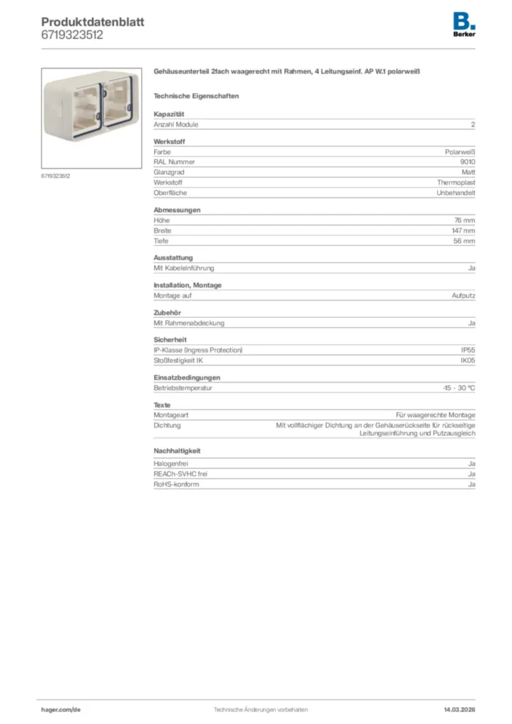 Bild Berker Produktdatenblatt 6719323512 | Hager Deutschland