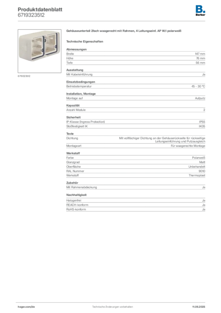 Bild Berker Produktdatenblatt 6719323512 | Hager Deutschland
