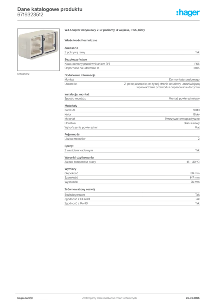 Zdjęcie Hager Karta katalogowa 6719323512 | Hager Polska