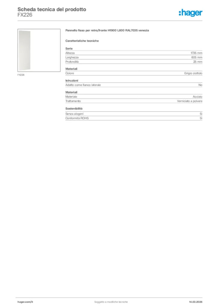 Immagine Hager Scheda tecnica del prodotto FX226 | Hager Italia