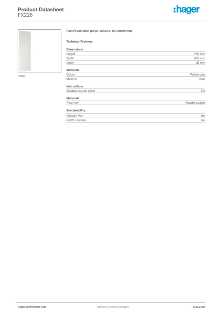 Image Hager Product data sheet FX226  | Hager