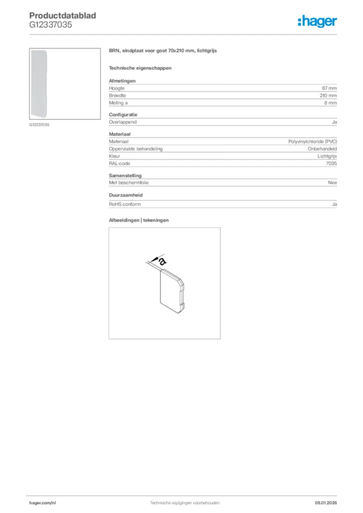 Afbeelding Hager Productdatablad G12337035 | Hager Nederland