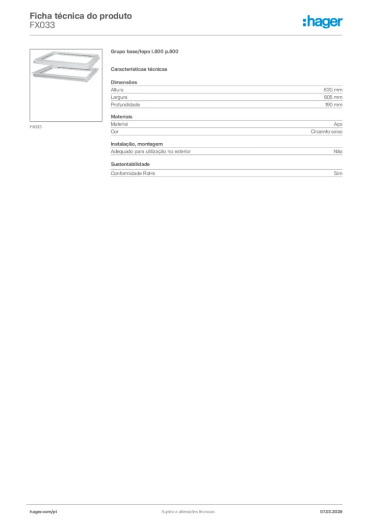 Imagem Hager Ficha técnica do produto FX033 | Hager Portugal