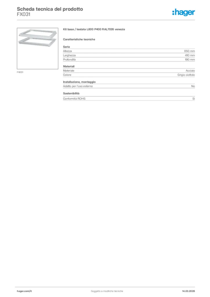 Immagine Hager Scheda tecnica del prodotto FX031 | Hager Italia