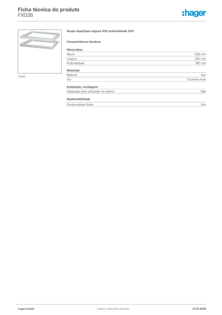 Imagem Hager Ficha técnica do produto FX036 | Hager Portugal