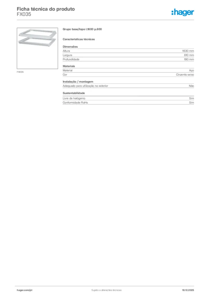 Imagem Hager Ficha técnica do produto FX035 | Hager Portugal