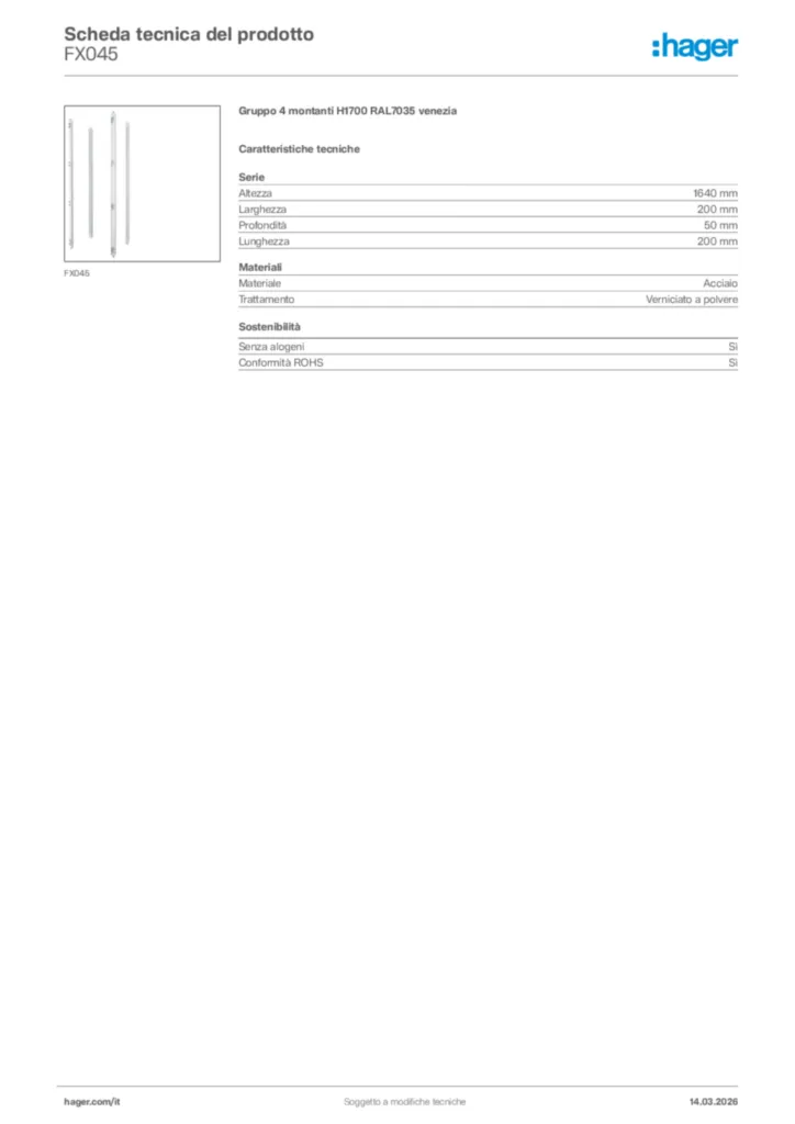 Immagine Hager Scheda tecnica del prodotto FX045 | Hager Italia