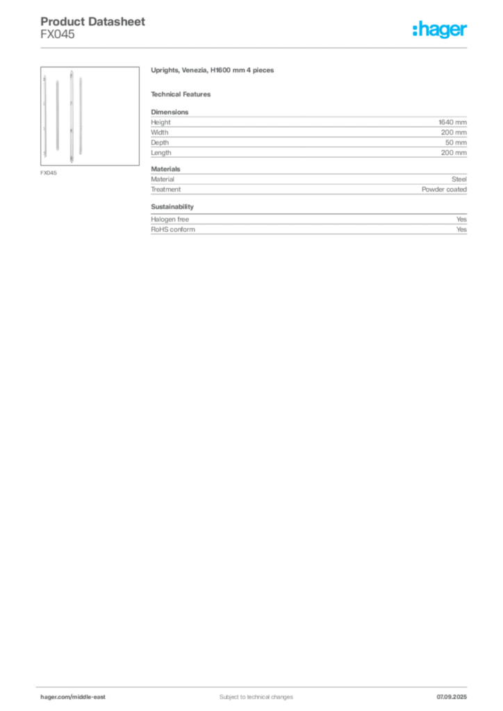 Image Hager Product data sheet FX045  | Hager
