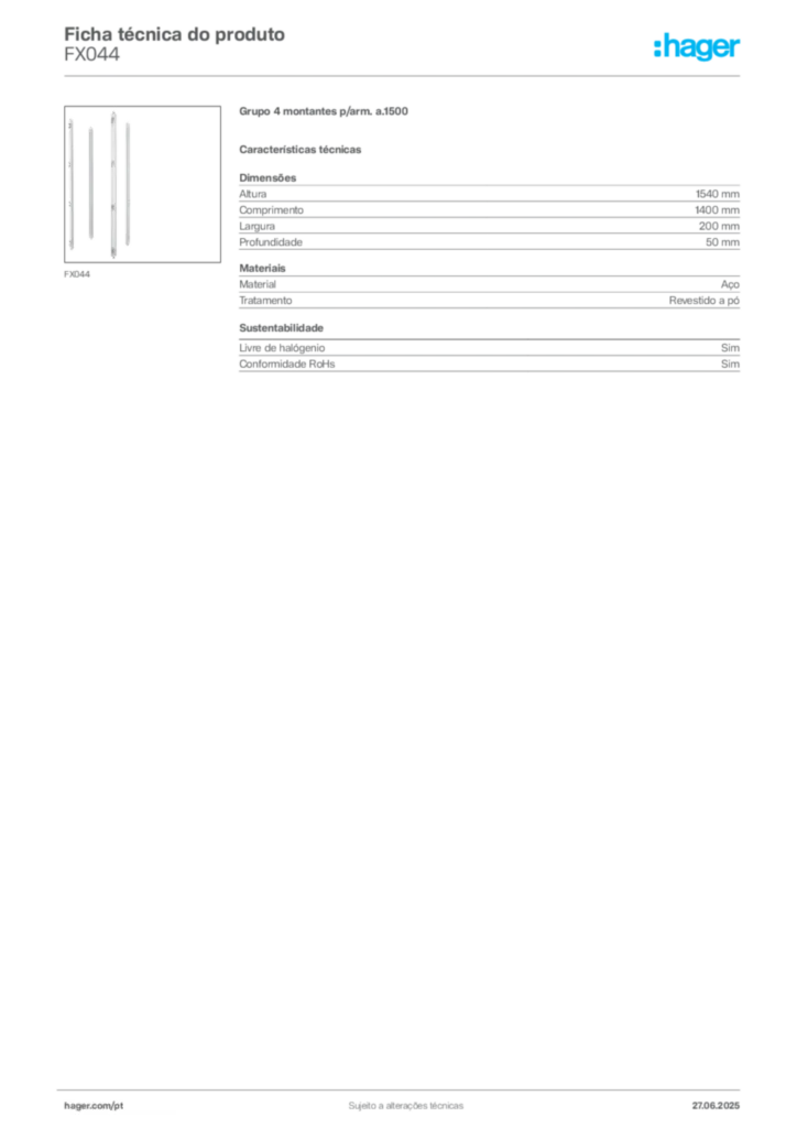 Imagem Hager Ficha técnica do produto FX044 | Hager Portugal