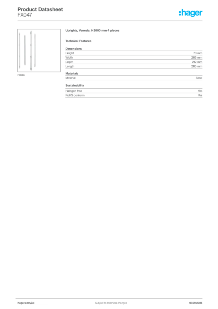 Image Hager Product data sheet FX047  | Hager