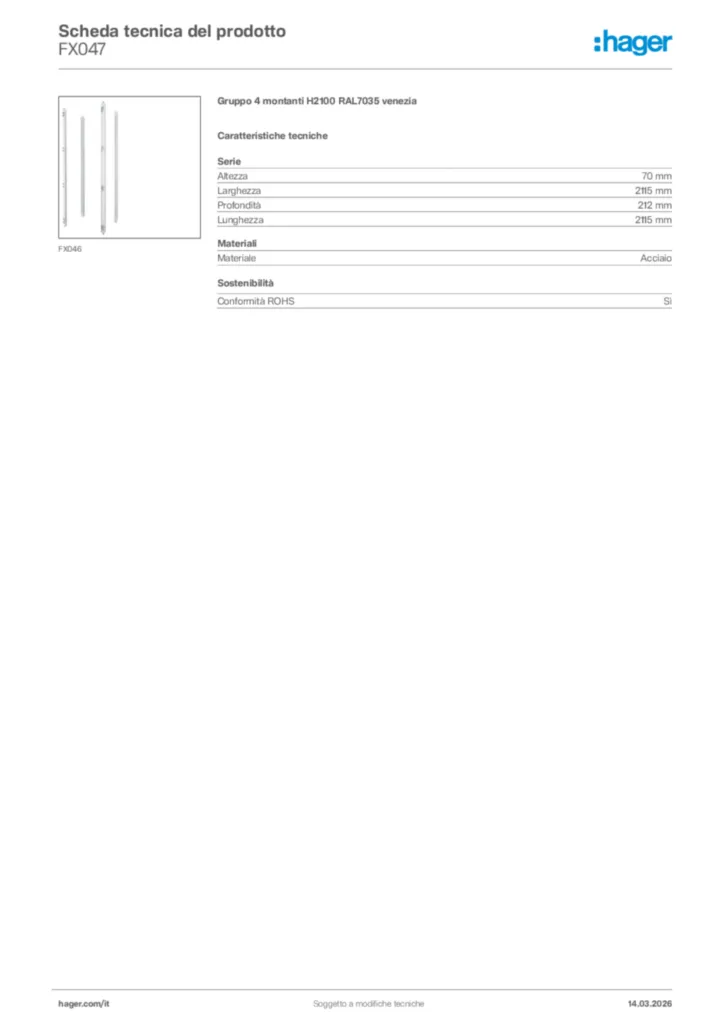 Immagine Hager Scheda tecnica del prodotto FX047 | Hager Italia