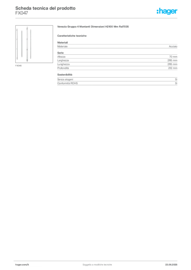 Immagine Hager Scheda tecnica del prodotto FX047 | Hager Italia