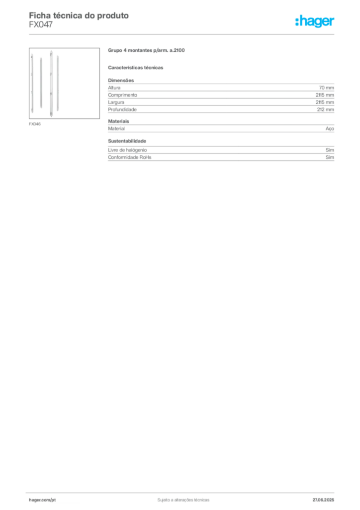Imagem Hager Ficha técnica do produto FX047 | Hager Portugal