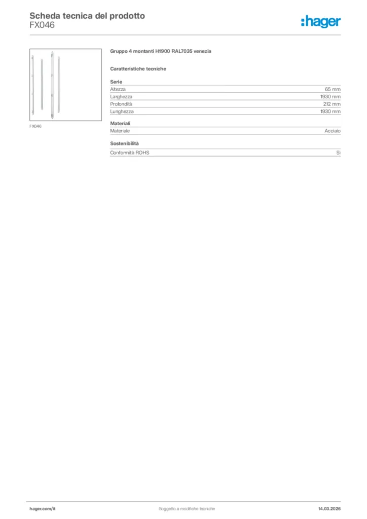 Immagine Hager Scheda tecnica del prodotto FX046 | Hager Italia