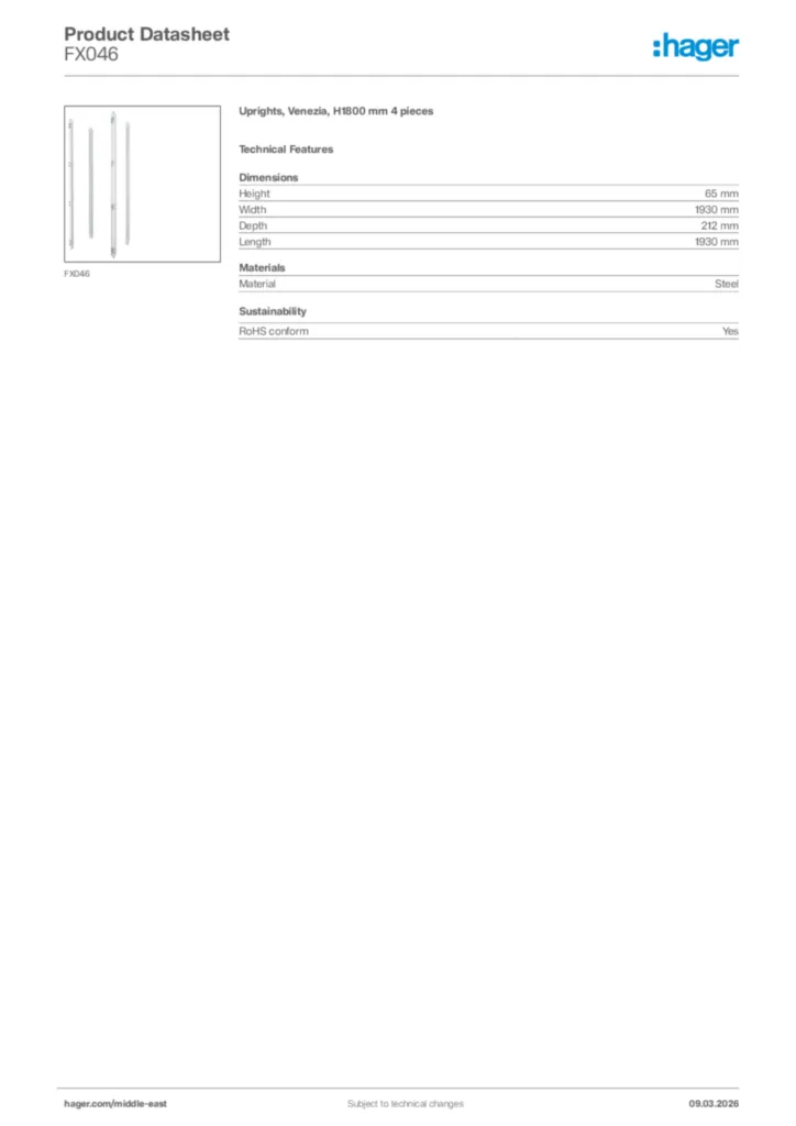 Image Hager Product data sheet FX046  | Hager