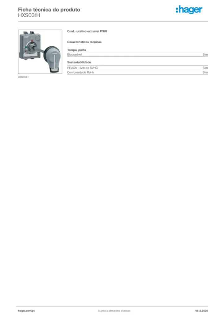 Imagem Hager Ficha técnica do produto HXS031H | Hager Portugal