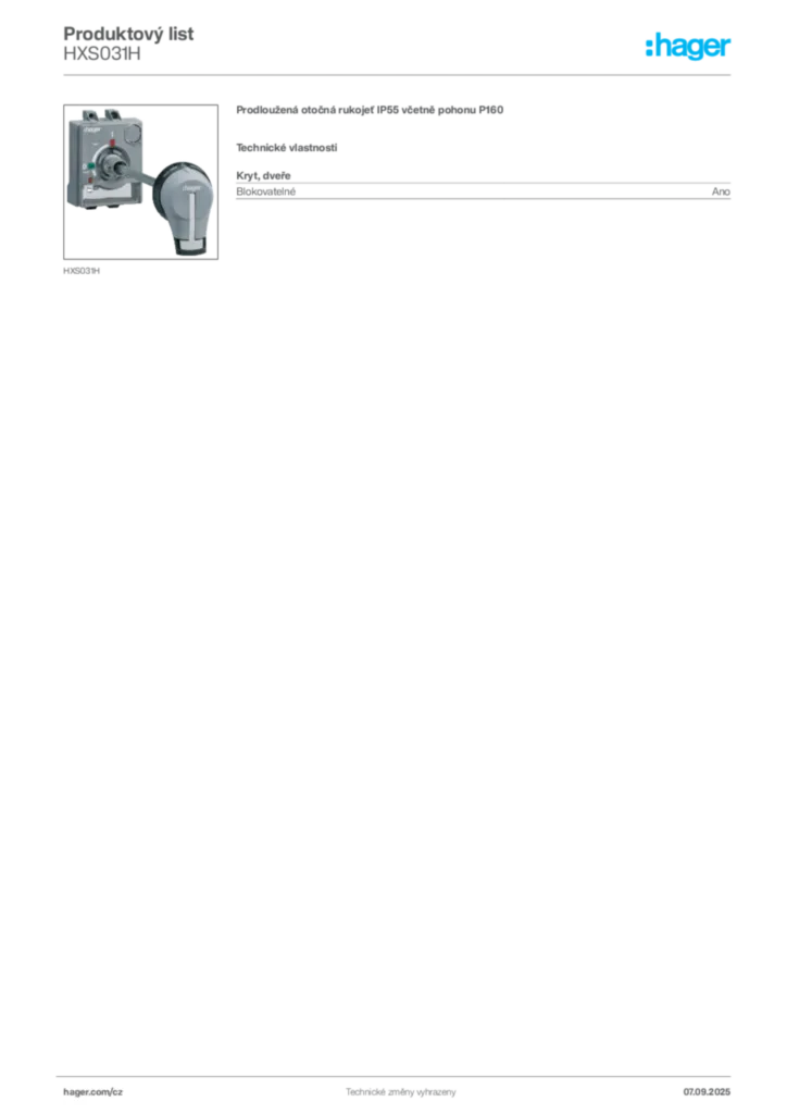 Obrázek Hager Produktový list HXS031H | Hager
