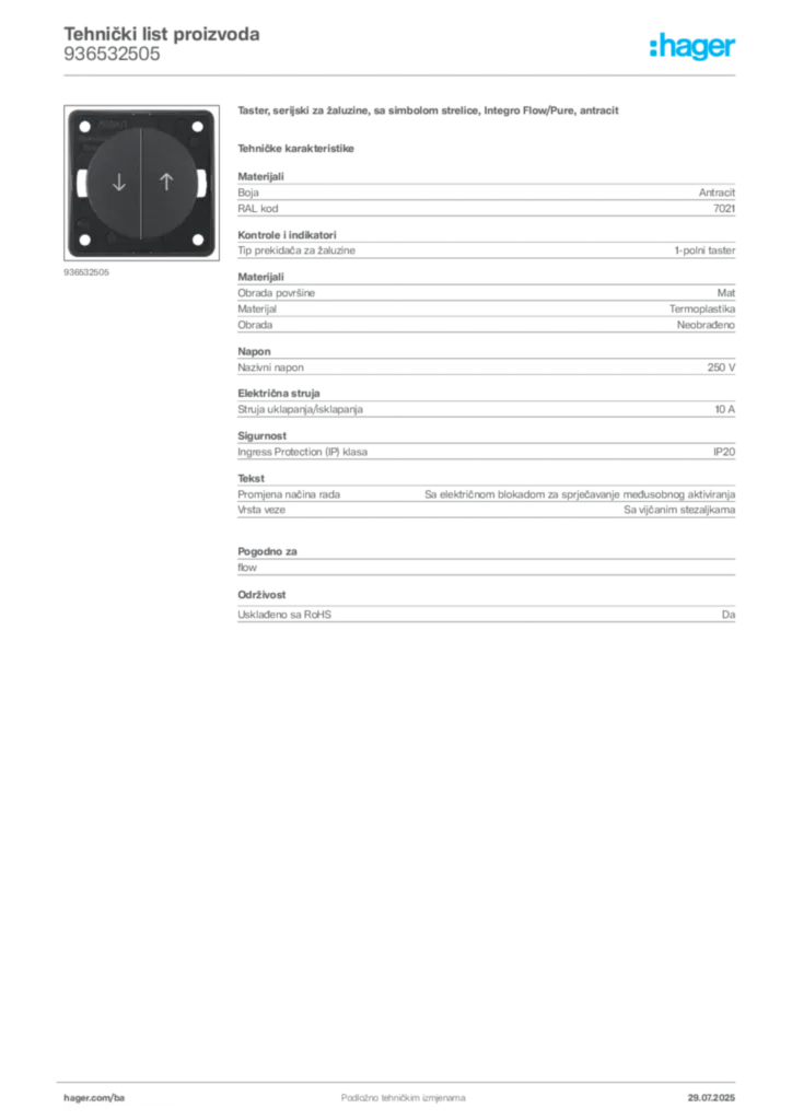 Slika Hager Product data sheet 936532505  | Hager
