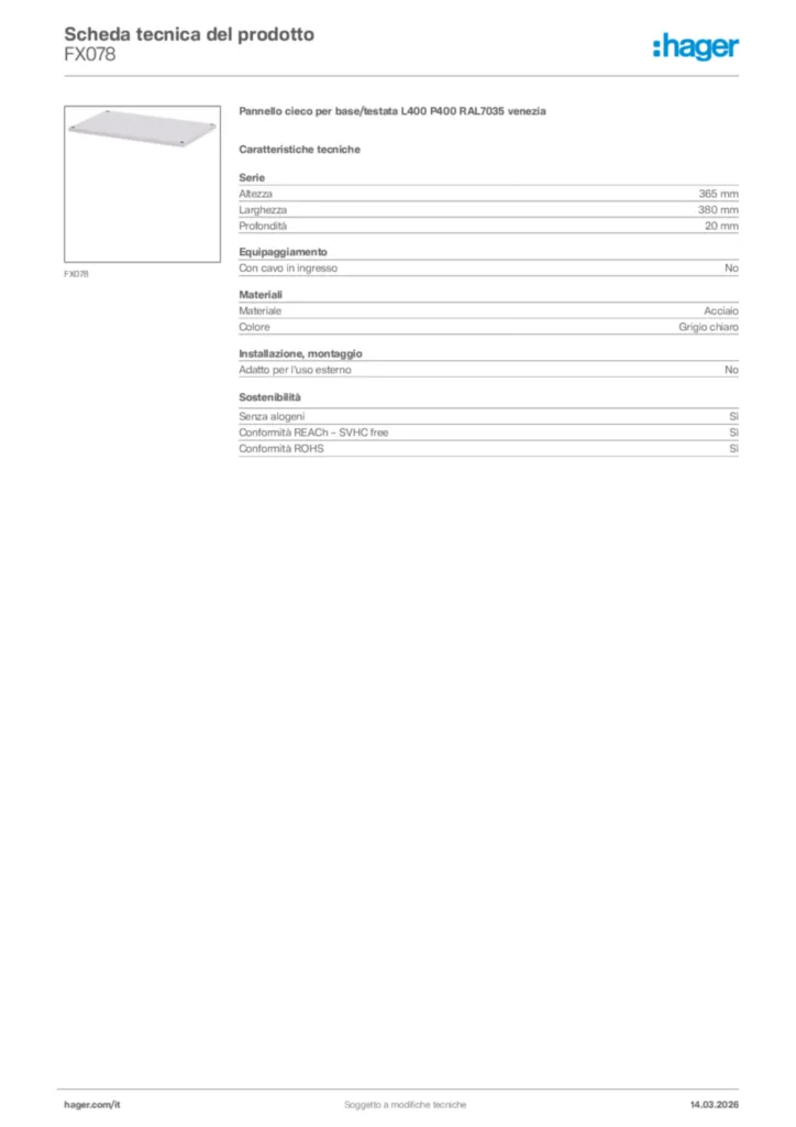 Immagine Hager Scheda tecnica del prodotto FX078 | Hager Italia