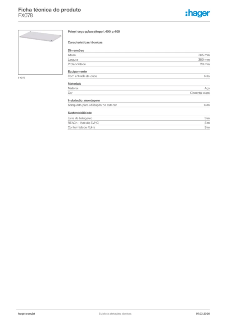 Imagem Hager Ficha técnica do produto FX078 | Hager Portugal