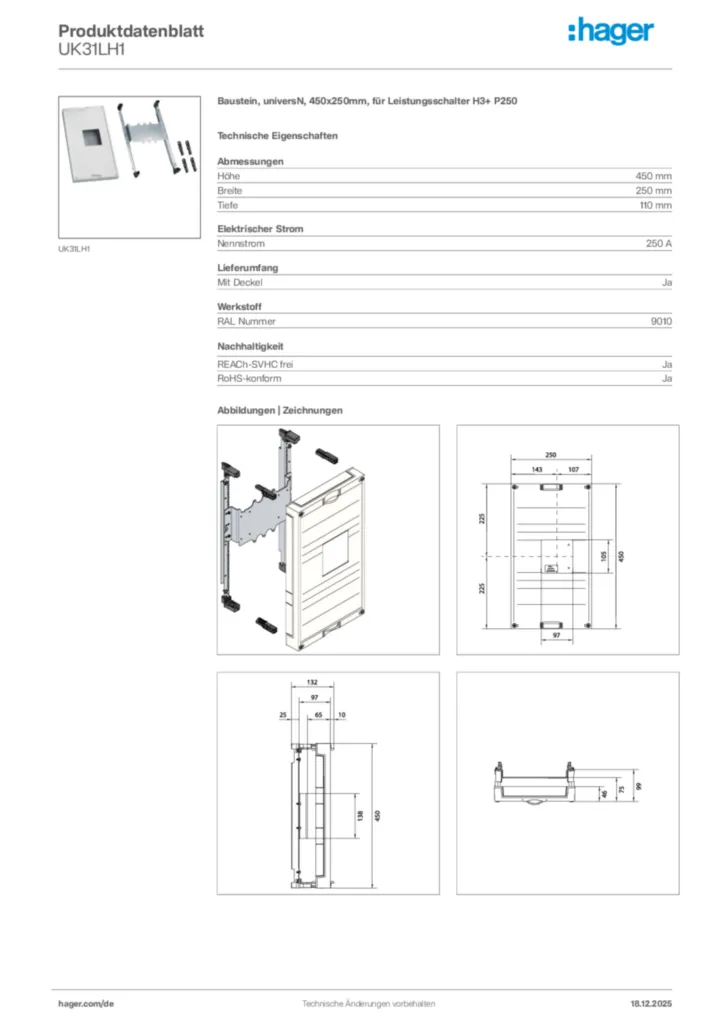 Bild Hager Produktdatenblatt UK31LH1 | Hager Deutschland