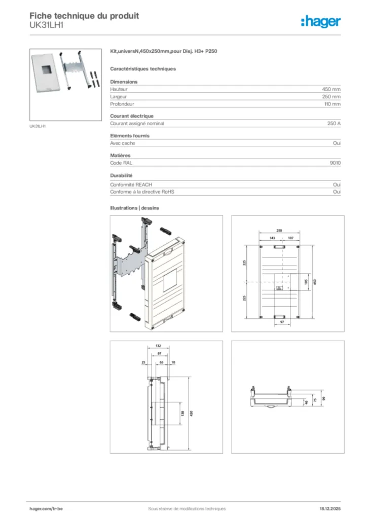 Image Hager Fiche technique du produit UK31LH1 | Hager Belgique