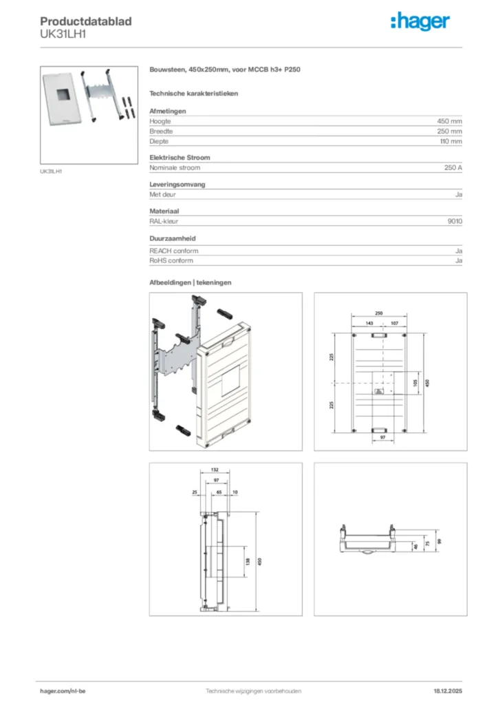 Afbeelding Hager Productdatablad UK31LH1 | Hager Belgium