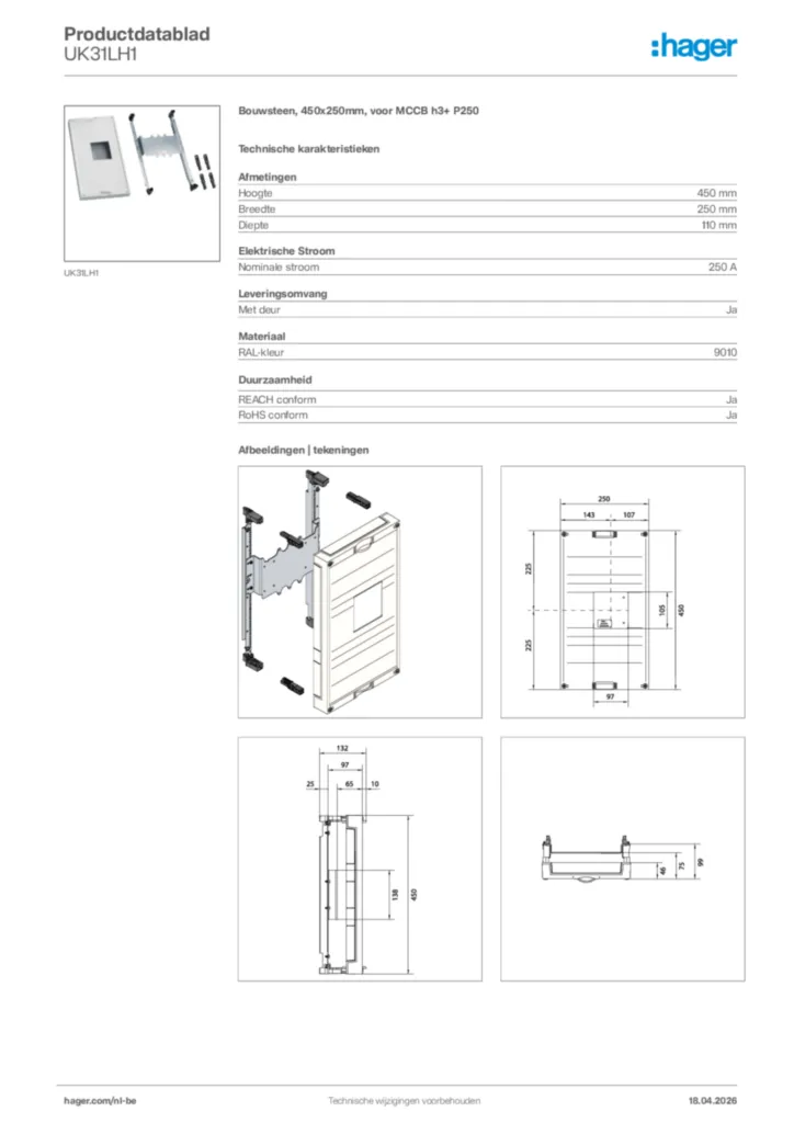 Afbeelding Hager Productdatablad UK31LH1 | Hager Belgium